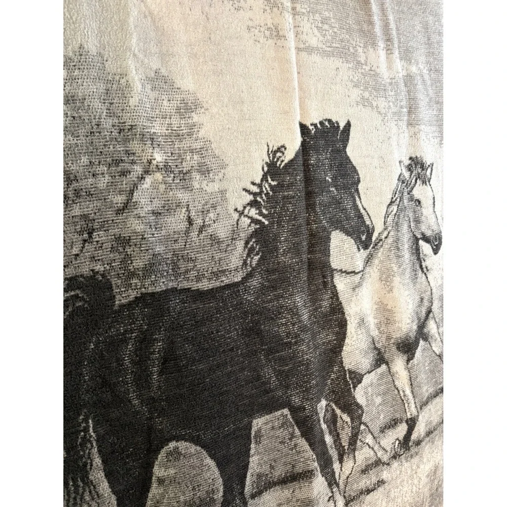 Vtg Biederlack Throw Blanket Horses Reversible Black Gray White Made USA 53x74